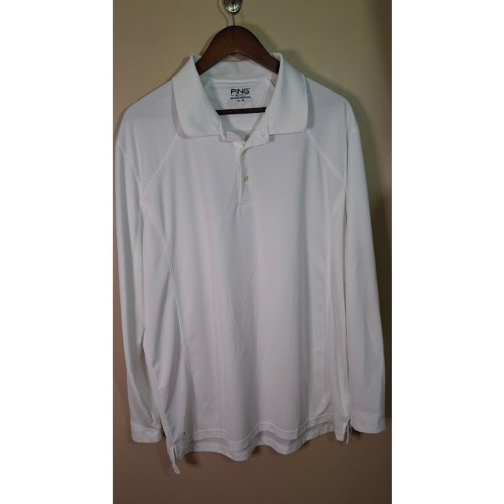 Ping Performance Mens XL Long Sleeve Golf Polo Shirt White Textured Pique XL TG